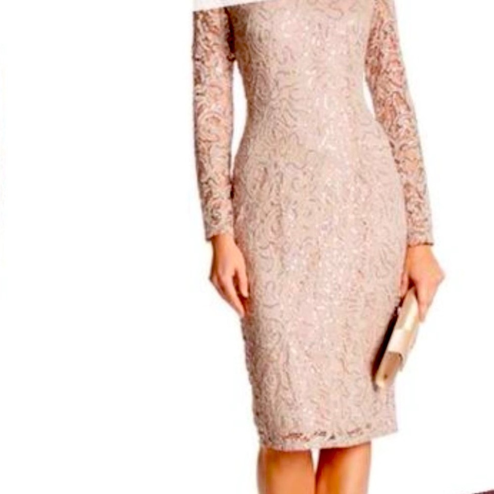 NEW!!! Marina Sequin Lace Long Sleeve Midi Dress Size 6p Peach